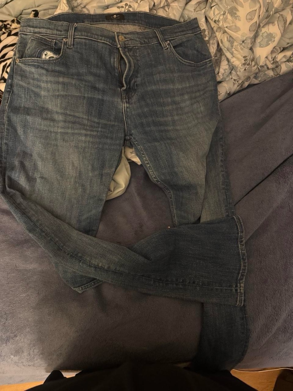 7 For All Mankind Slim Straight Jeans - Faded Blue Denim